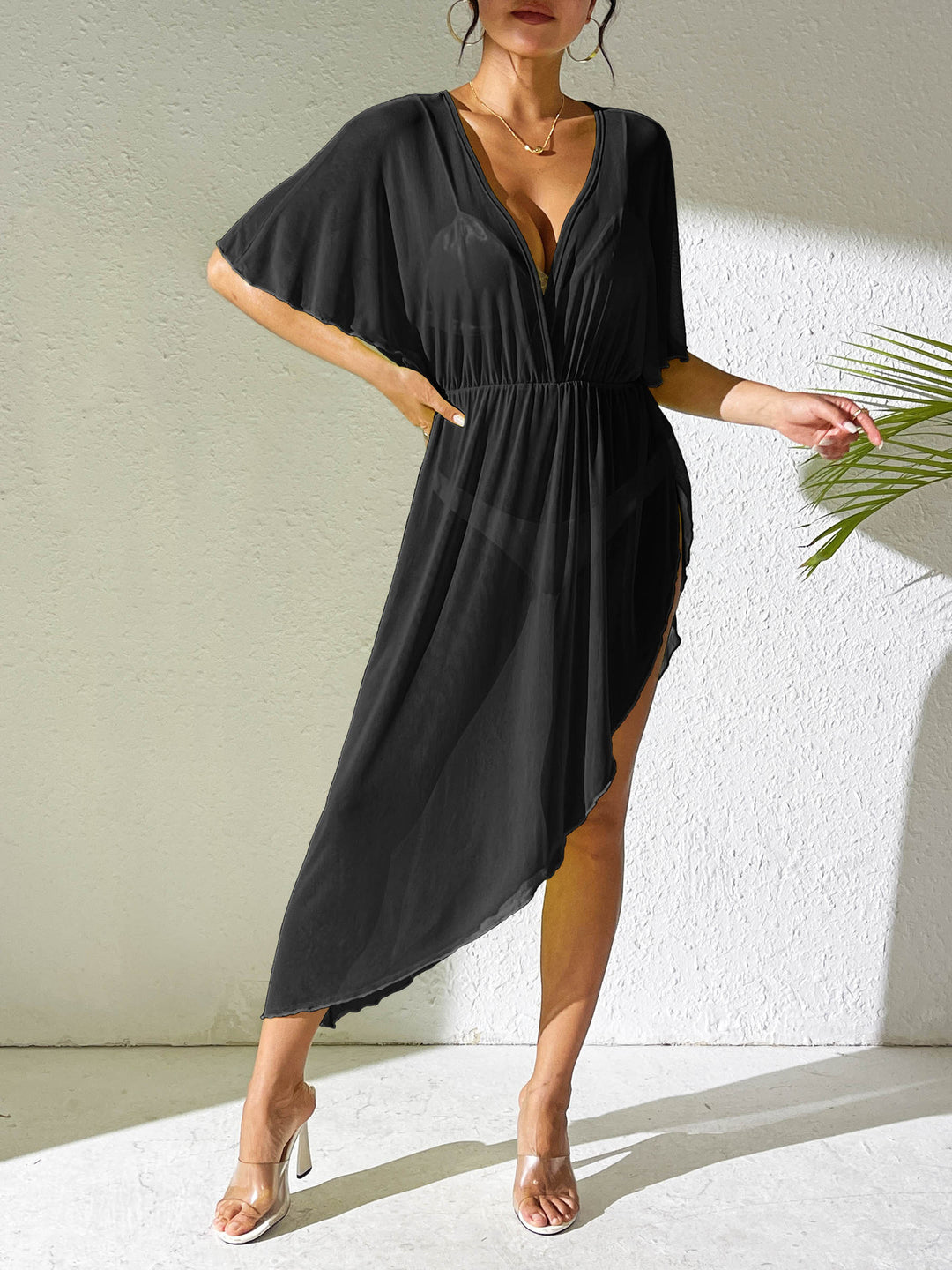 Damen Fließendes Hochgeschlitztes Strand-Überwurfkleid Drune