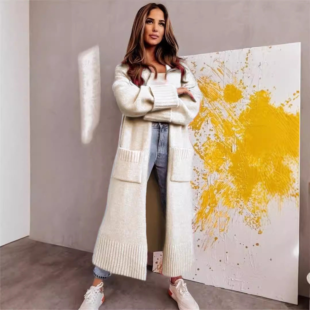 Damen lässiger Strickmantel mit tiefen Taschen und offenem Schnitt Drune