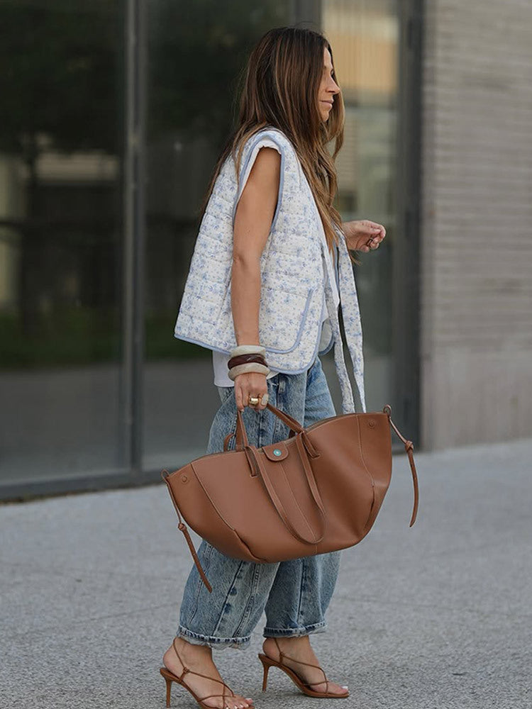 Damen Geräumiger Leder-Shopper mit geschwungener Silhouette und Magnetverschluss Drune