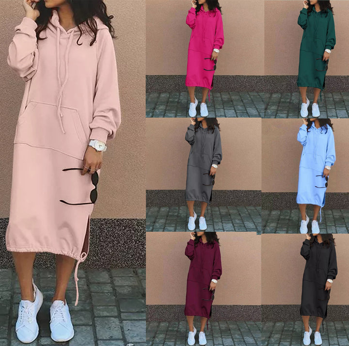 Damen Oversize Hoodie-Midikleid mit Tunnelzugsaum und seitlichen Schlitzdetails Drune