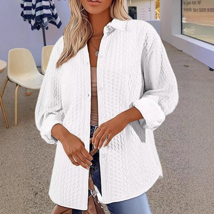 Damen Oversize Strick‑Hemdjacke mit Zopfmuster und Knopfleiste Drune