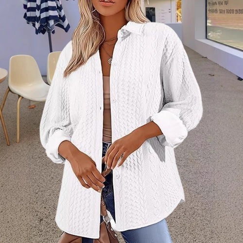 Damen Oversize Strick‑Hemdjacke mit Zopfmuster und Knopfleiste Drune