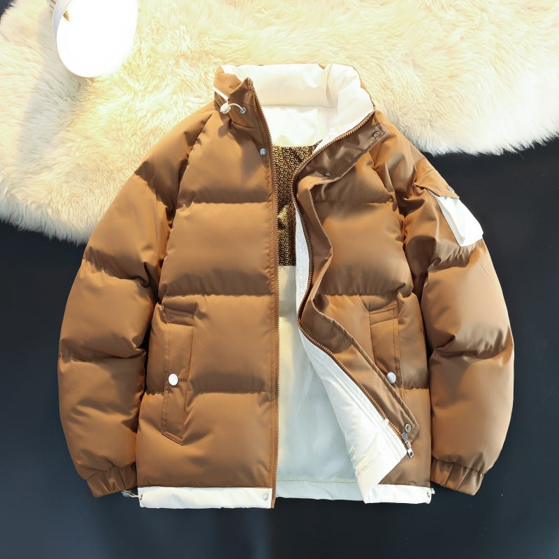 Herren Wattierte Daunenoptik-Outdoorjacke mit hohem Stehkragen, Kontrast-Innenfutter & Ärmeltasche Drune