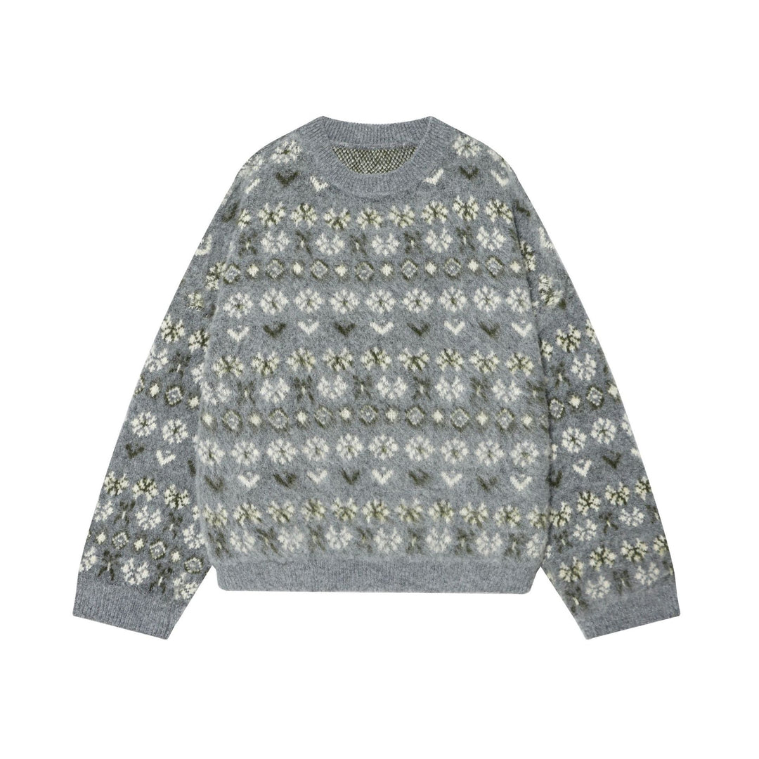 Damen nan gemusterter Norwegerpullover aus weichem Strickgarn mit Rundhalsausschnitt Drune