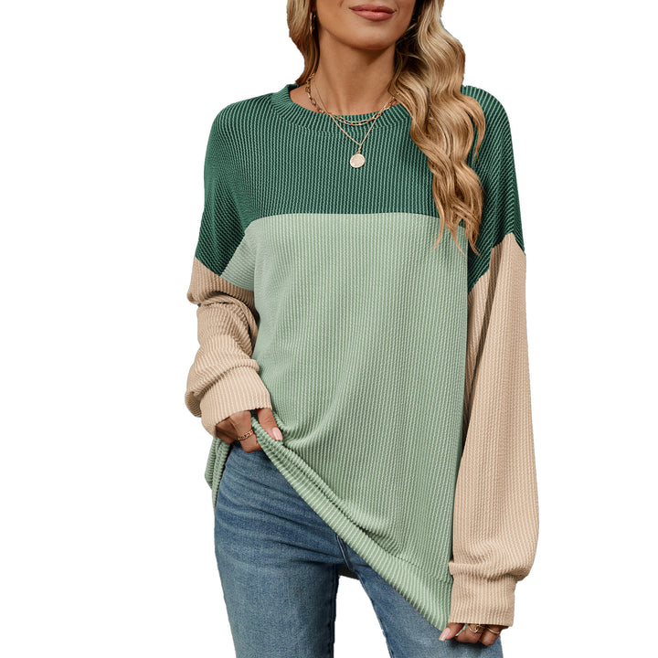 Damen Sweatshirt mit modischem Rippdesign und farblich abgesetzten Ärmeln Drune