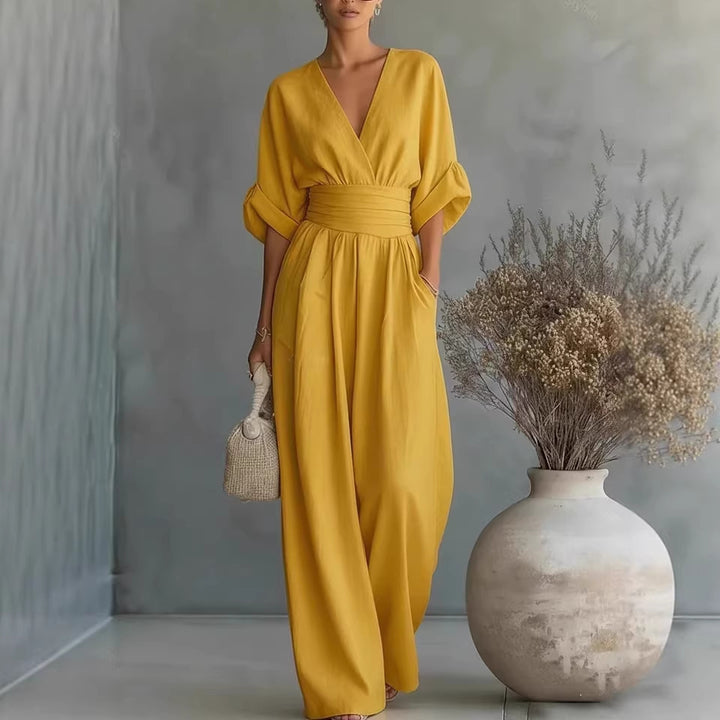 Damen Jumpsuit mit elegantem V-Ausschnitt und weitem Bein Drune