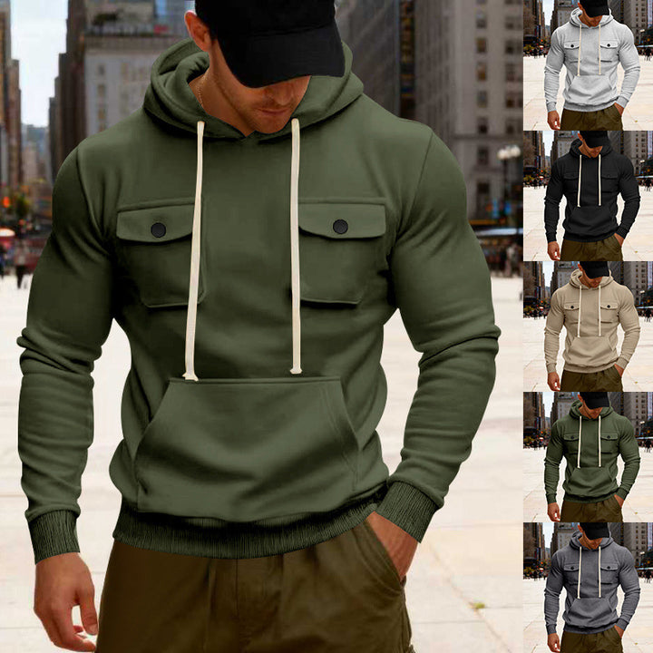 Herren Kapuzenpullover mit Brustklappentasche, Kängurutasche & Rippbündchen Drune