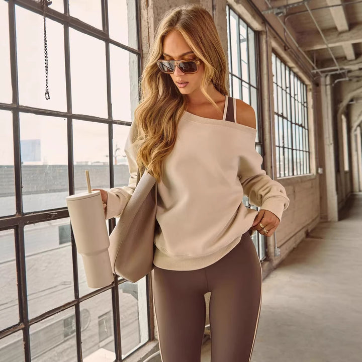 Damen lässiger Off-Shoulder Pullover mit breiten Ärmeln und modischen Akzenten Drune