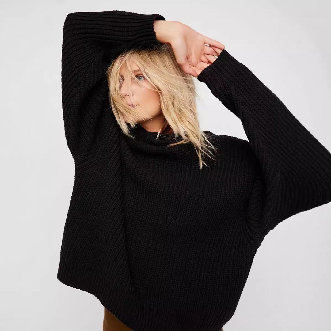 Damen Grobstrickpullover mit lässigem Rollkragen und überschnittenen Ärmeln Drune