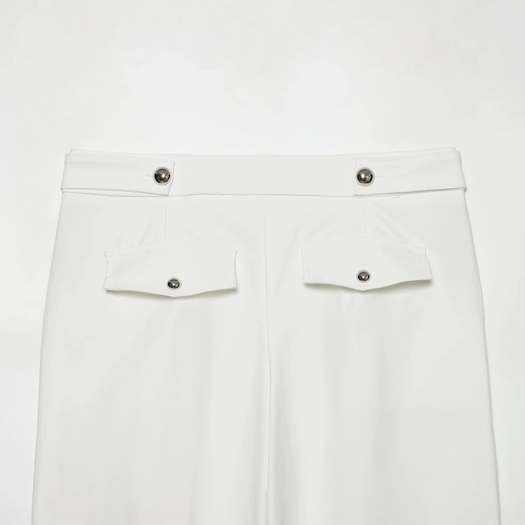 Damen Hochgeschnittene weite Hose mit sichtbarer Knopfleiste und Bundriegel Drune