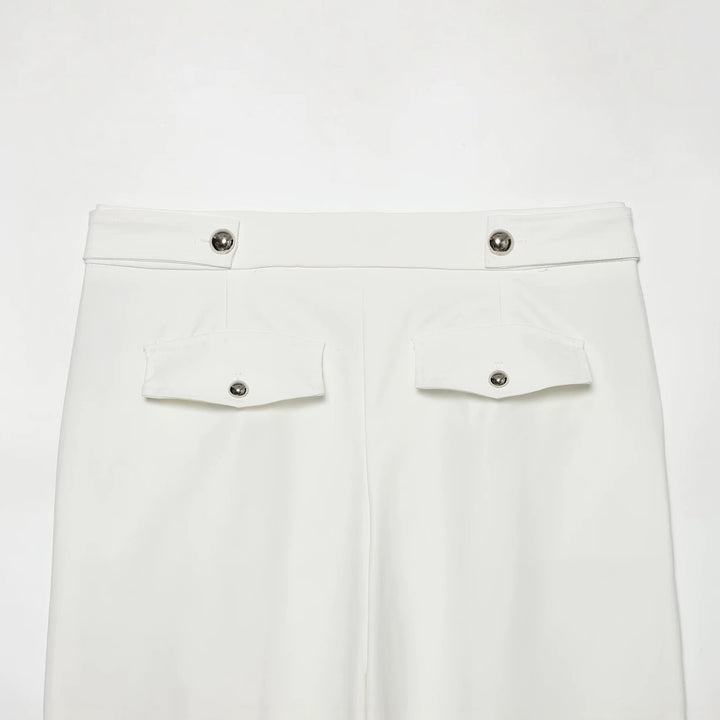 Damen Hochgeschnittene weite Hose mit sichtbarer Knopfleiste und Bundriegel Drune