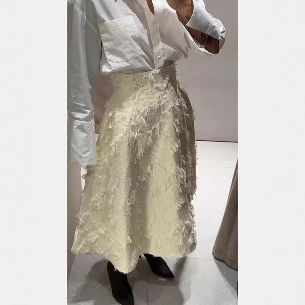 Damen Midirock mit hoher Taille und fransiger Struktur Drune