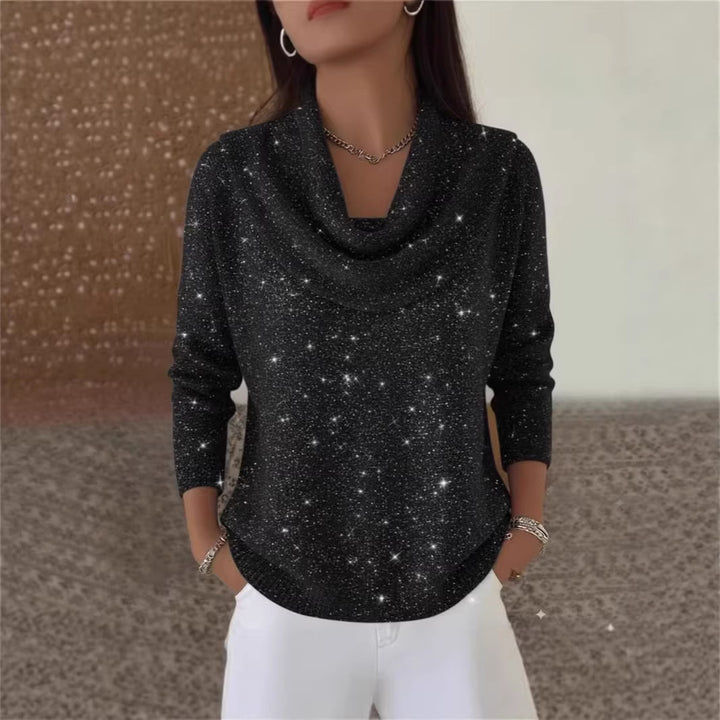 Damen Glitzernder Strickpullover mit Wasserfall-Ausschnitt Drune