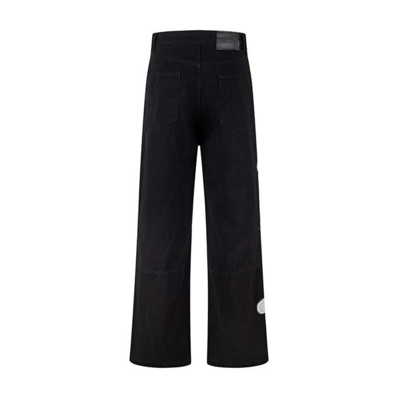 Damen Jeans mit hohem Bund, weitem Beinverlauf, Stick- und Destroy-Details Drune