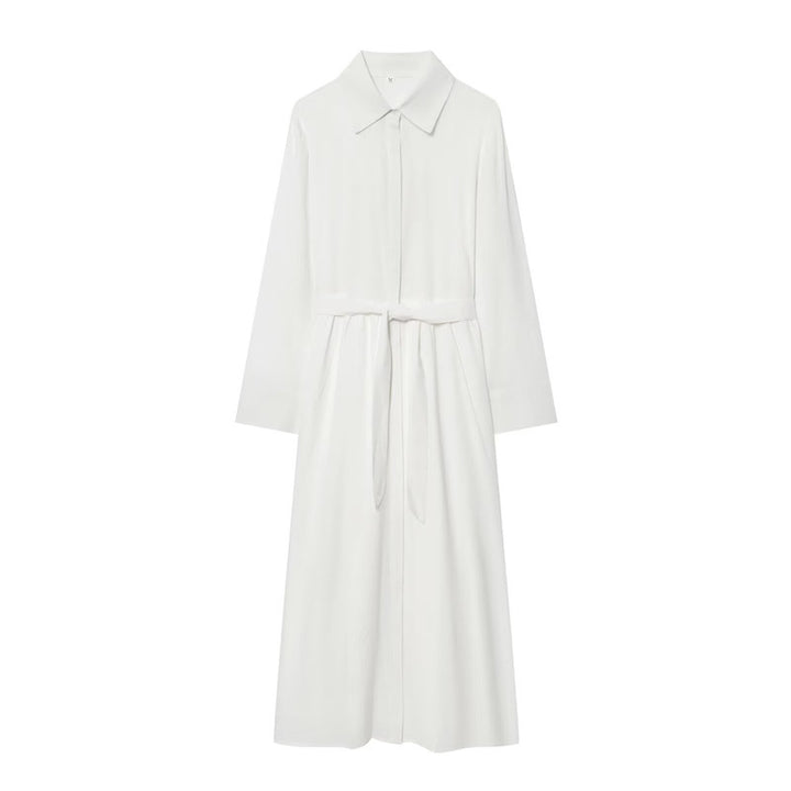 Damen Langes Hemdblusenkleid mit Taillengürtel und durchgehender Knopfleiste Drune
