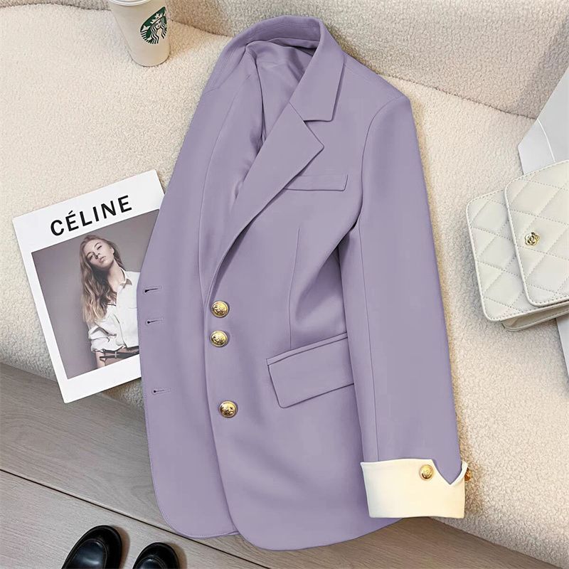 Damen Eleganter Blazer mit Goldknopfdetails Drune