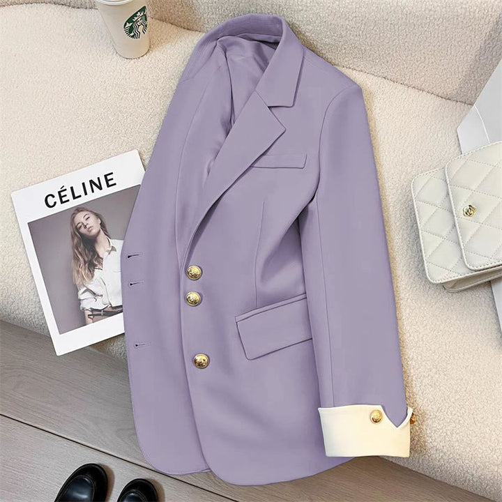 Damen Eleganter Blazer mit Goldknopfdetails Drune