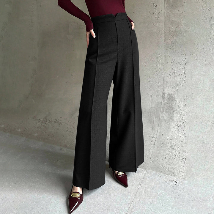 Damen elegante weite Palazzo-Hose mit Bügelfalte und hochgeschnittener Taille Drune