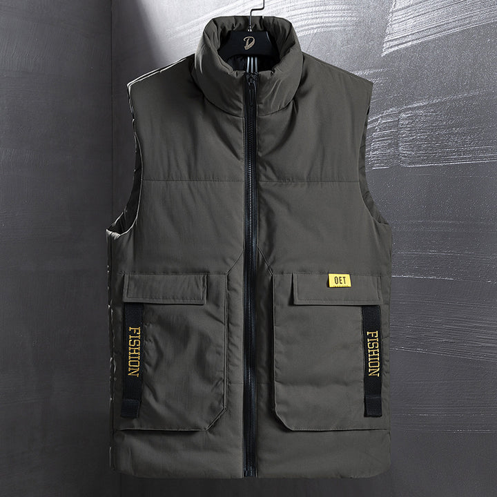 Herren Isolierte Outdoorweste mit hohem Stehkragen, Multifunktionstaschen und markanten Webbändern Drune