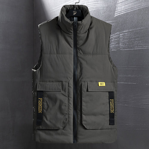 Herren Isolierte Outdoorweste mit hohem Stehkragen, Multifunktionstaschen und markanten Webbändern Drune