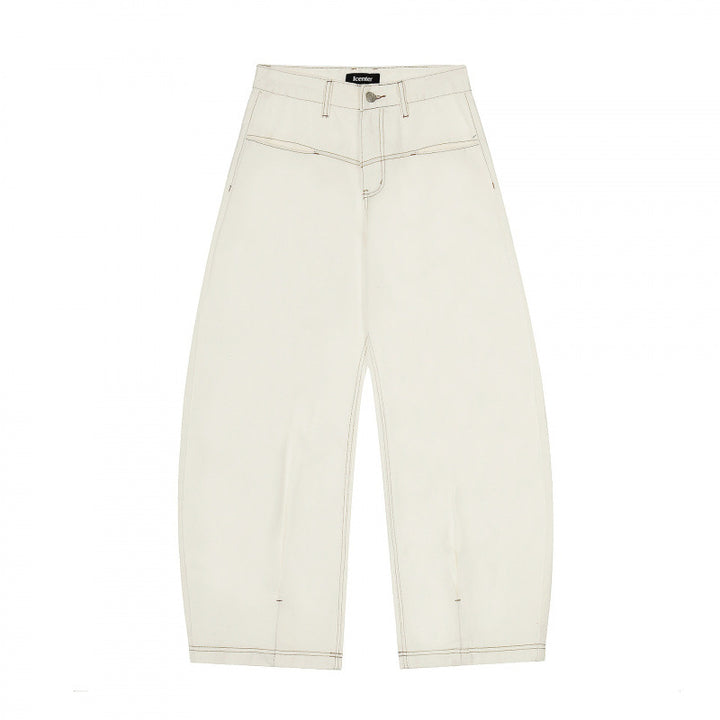 Damen Weite Cropped Ballon-Jeans mit hohem Bund und sichtbaren Kontrastnähten Drune