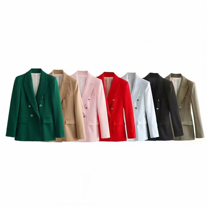 Drune | Grüner Doppelreihiger Blazer Damen - Lässig - Einstufig - Unmustered