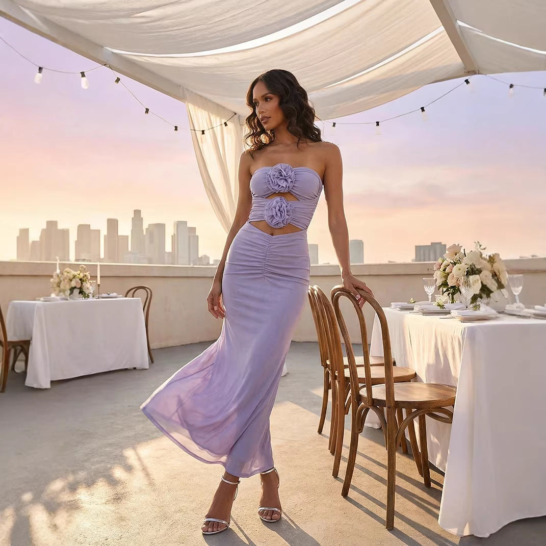 Damen Langes Abendkleid mit floralem Cut-Out und figurformendem Design Drune