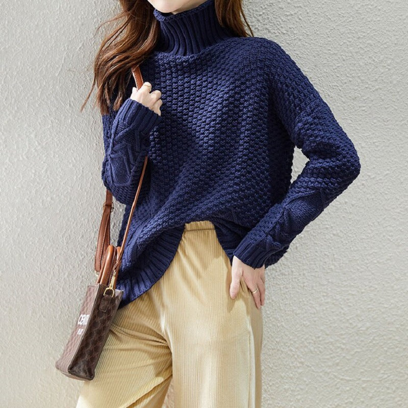 Damen Grobstrickpullover mit hohem Kragen und strukturiertem Design Drune