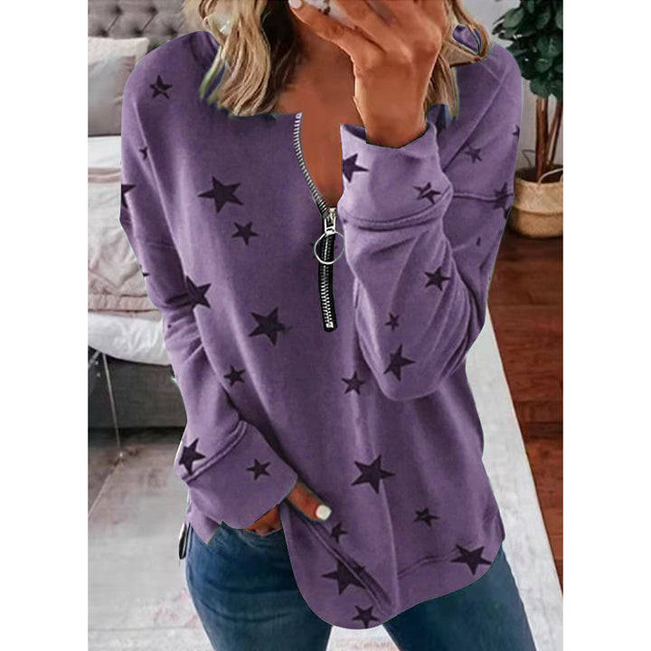 Damen Kapuzensweatshirt mit Reißverschluss und Sternenmuster Drune