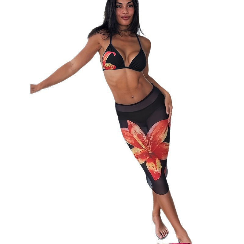 Damen Bikini-Set mit floralen Akzenten und figurbetontem Rock Drune