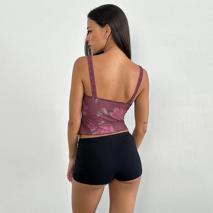 Damen Blusentop mit floralem Design und zarten Spitzenakzenten Drune