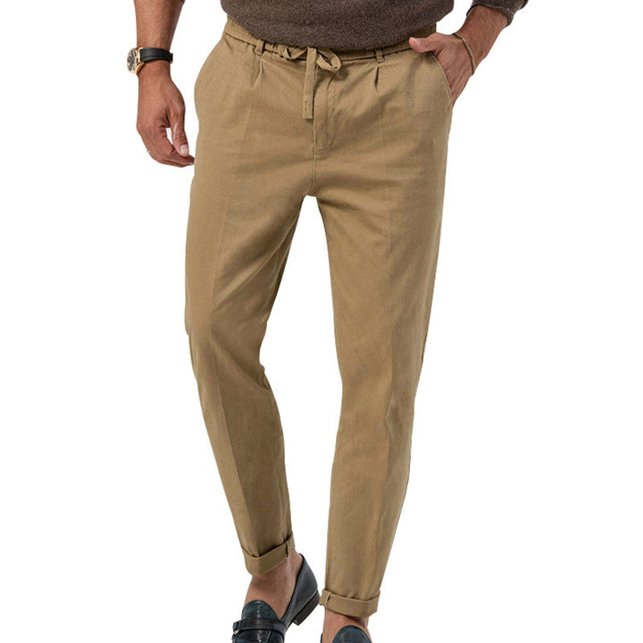 Herren Tapered Leinen-Baumwoll-Hose mit Elastikbund, Tunnelzug und Bündchen Drune