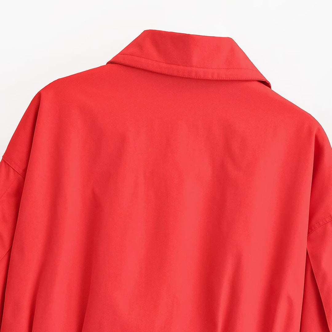Damen Kurz geschnittene Boxy-Übergangsjacke mit Bindegürtel und Hemdkragen Drune
