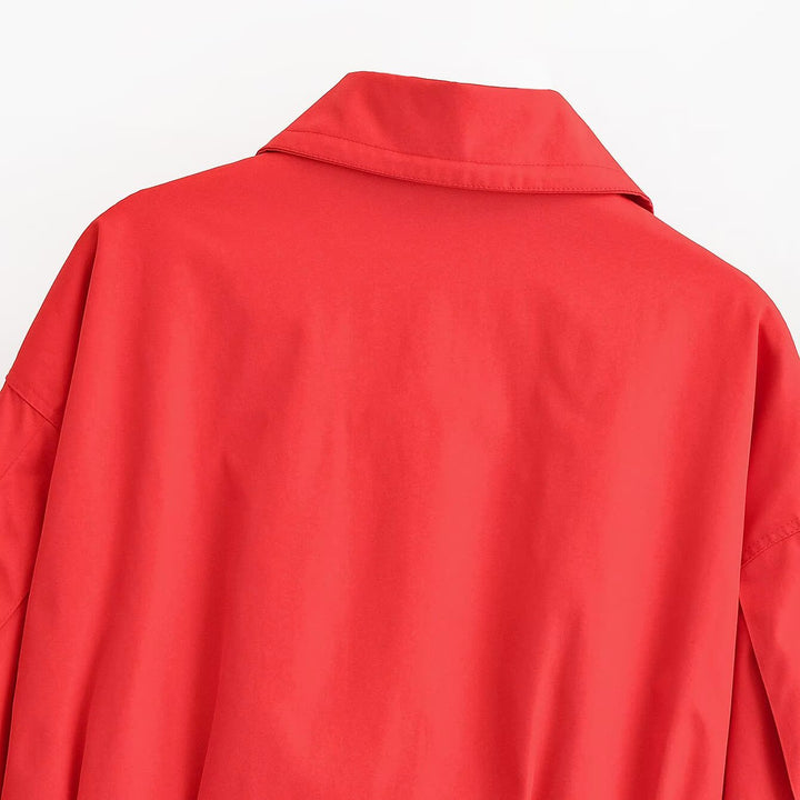 Damen Kurz geschnittene Boxy-Übergangsjacke mit Bindegürtel und Hemdkragen Drune