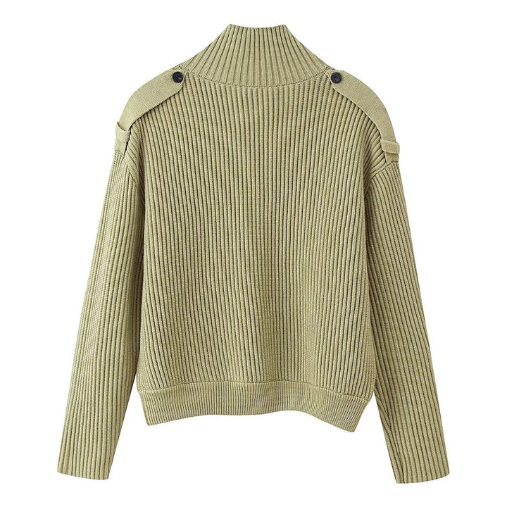 Damen Gerippter Strickcardigan mit hohem Stehkragen und Knopfblende Drune