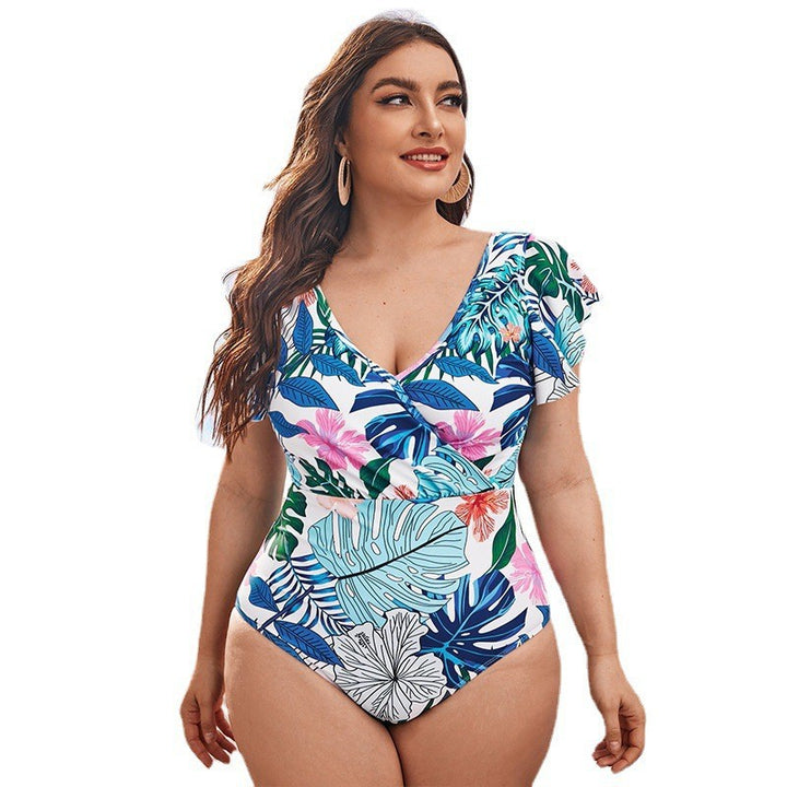 Damen Eleganter Badeanzug mit floralen Rüschendetails Drune