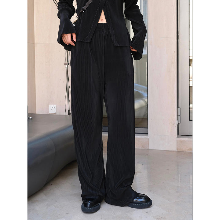 Damen Weite Palazzo‑Hose aus geripptem Feinstrick mit Elastbund Drune