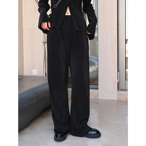 Damen Weite Palazzo‑Hose aus geripptem Feinstrick mit Elastbund Drune