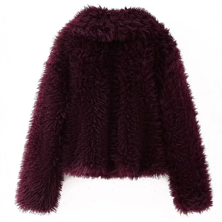 Damen Cropped Kunstfelljacke mit voluminösem Schalkragen und kurzer Silhouette Drune