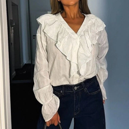 Damen Bluse mit Rüschen und Knopfleiste Drune
