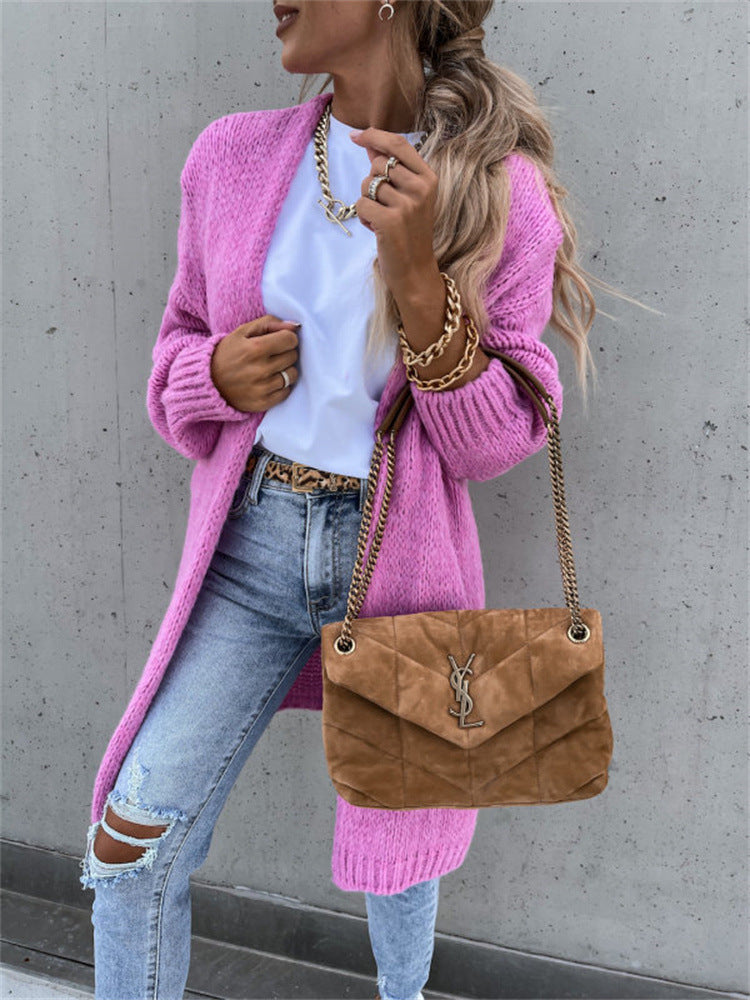 Damen Grobstrick Cardigan mit offener Vorderseite und lässigen Ärmeln Drune