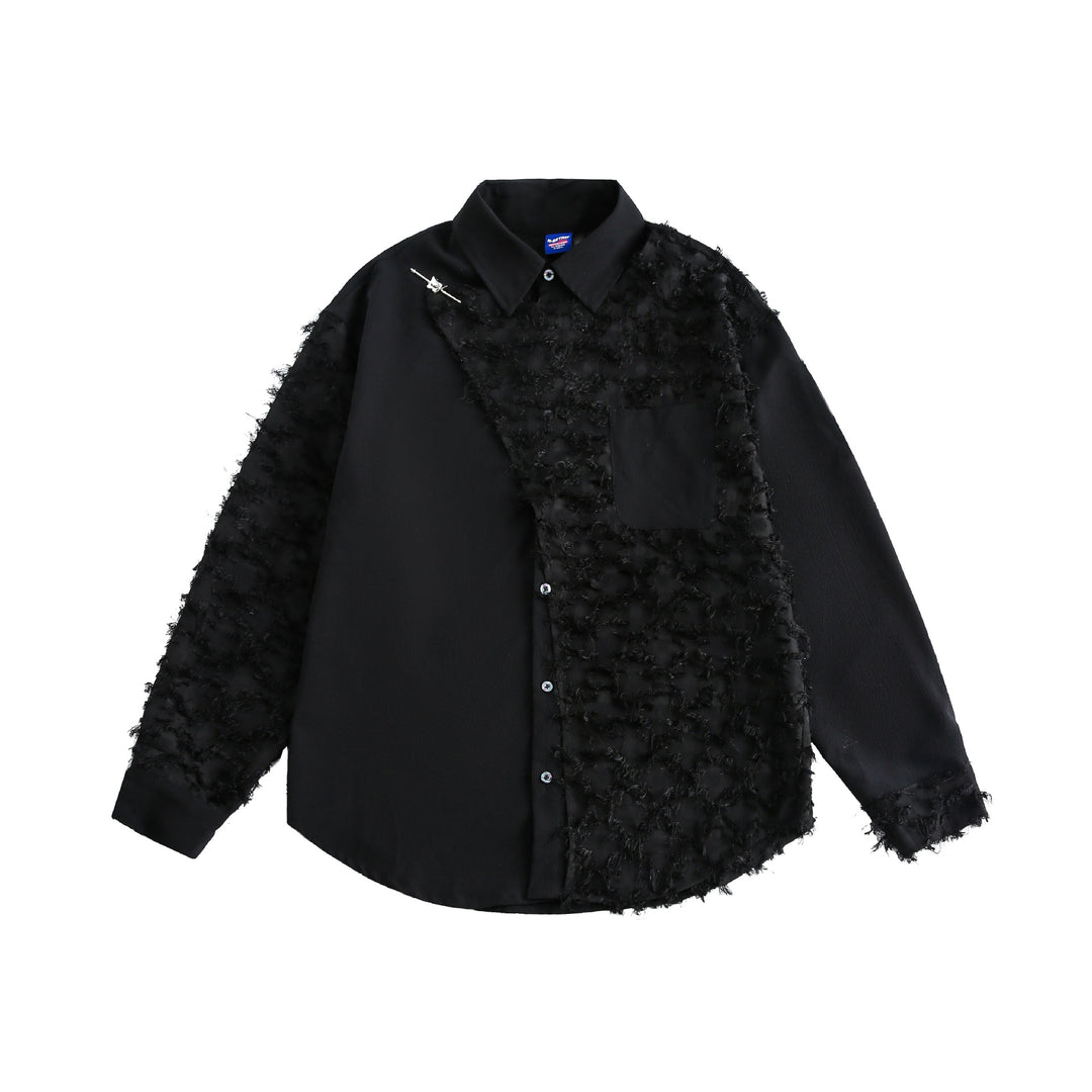 Damen Blusen-Overshirt mit flauschiger Fransenstruktur und Kentkragen Drune
