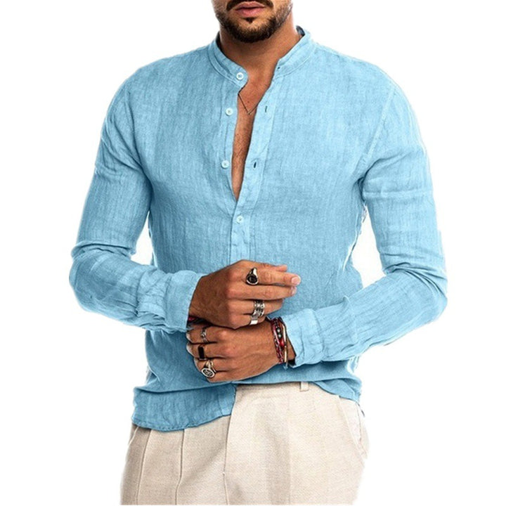 Herren lässiges Leinenhemd mit modischem Henley-Ausschnitt und hochwertiger Knopfdetail Drune