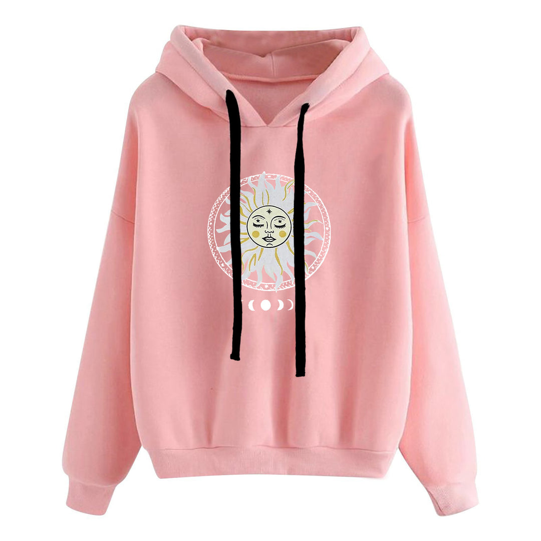 Damen nan lässiger Oversize Kapuzenpullover mit Herz‑und‑Pfotenprint, Kordelzug und gerippten Bündchen Drune