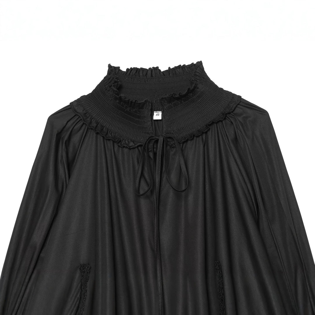 Damen Romantische Bluse mit Volantkragen, Glockenärmeln und Spitzenbesatz Drune