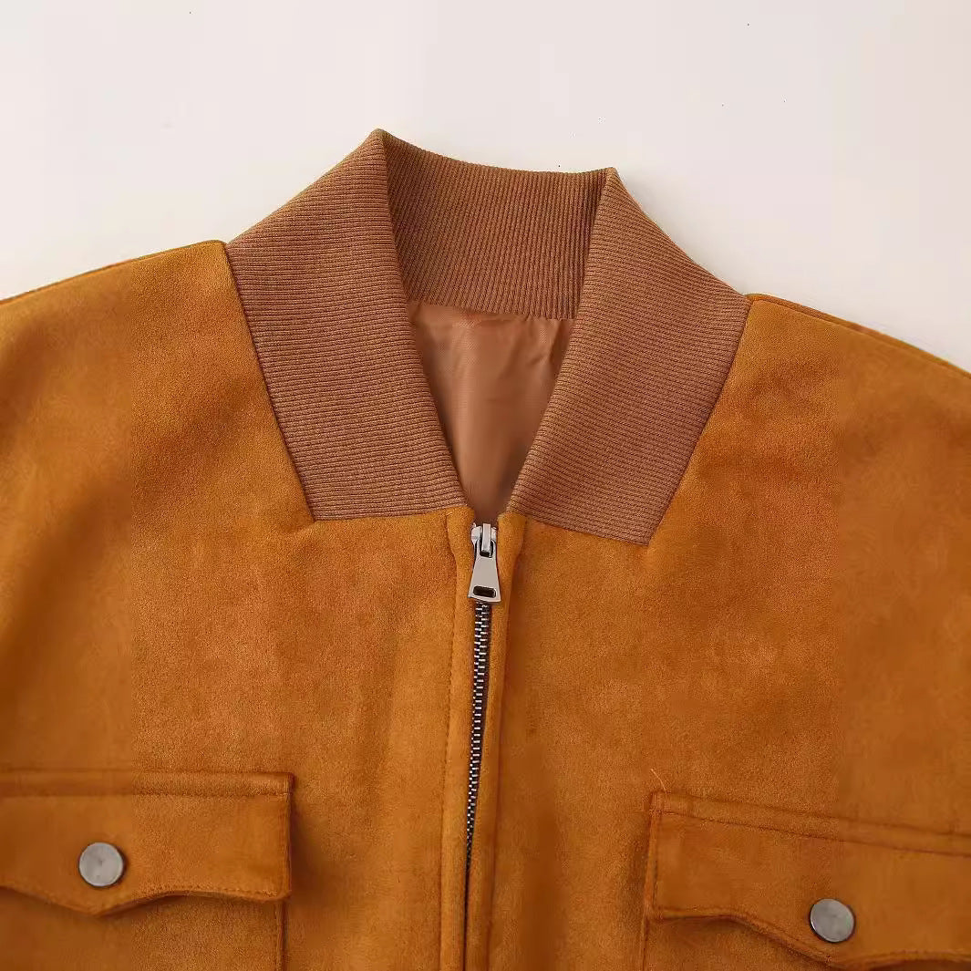Damen nan kastiger Velours-Bomber mit Brustklappen, verdecktem Reißverschluss und Rippbündchen Drune