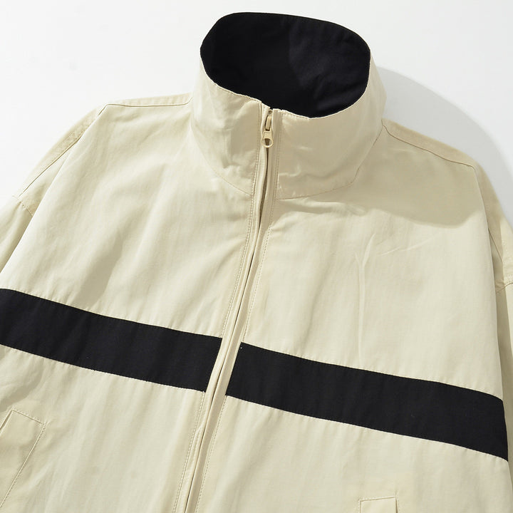 Damen Oversize Trackjacke mit Stehkragen, durchgehendem Reißverschluss und Kontraststreifen Drune