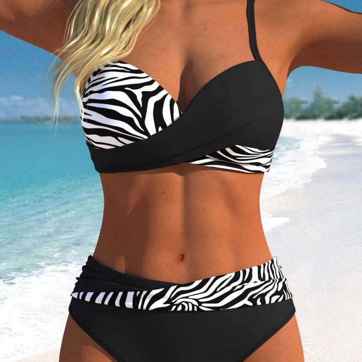 Damen Sportliches Bikini-Set mit Wickeldesign und hohem Bund Drune