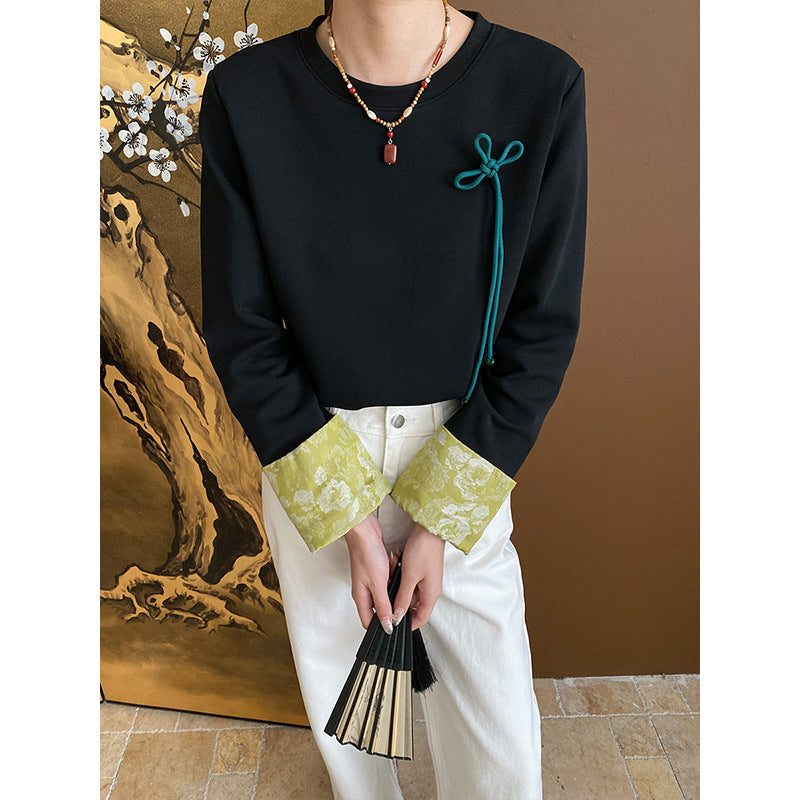 Damen Modisches Sweatshirt mit floralem Kragen Drune