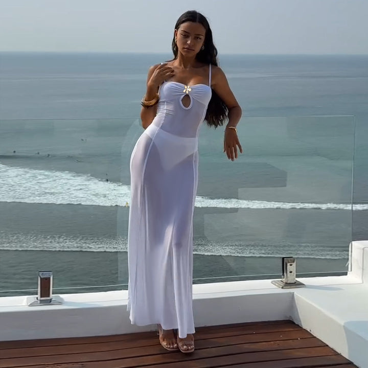 Damen Bikini-Überwurfkleid mit dekorativem Ausschnitt und transparentem Design Drune